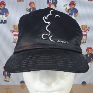 Vintage Disney Mickey Mouse silhouette black & white satin leather pull tab hat